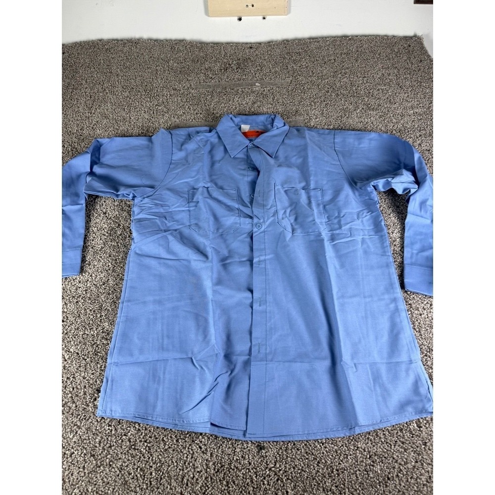 Red Kap Touchtex Mens Large Blue Long Sleeve Work Shirt Button Down Made in USA